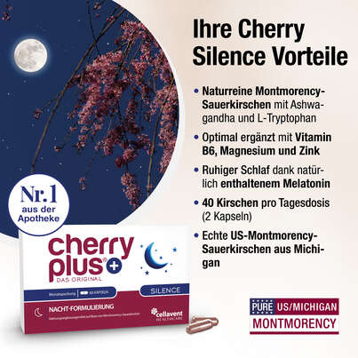 Sie sehen eine Packung Montmorency-Sauerkirsch Kapseln – mit Ashwaganda, Magnesium, Zink und Vitamin B6, Produktbild: 03 Montmorency-Sauerkirsch Kapseln – mit Ashwaganda, Magnesium, Zink und Vitamin B6, A-Nr.: 4753995 - 03