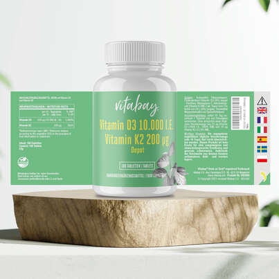 Vitabay Vitamin D3 Depot 10.000 I.E. + Vitamin K2 200 mcg Tabletten, A-Nr.: 5878500 - 07