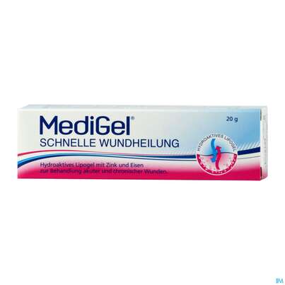 Sie sehen eine Packung Medigel Wund +heilgel 20g, Produktbild: 04 Medigel Wund +heilgel 20g, A-Nr.: 5256135 - 04