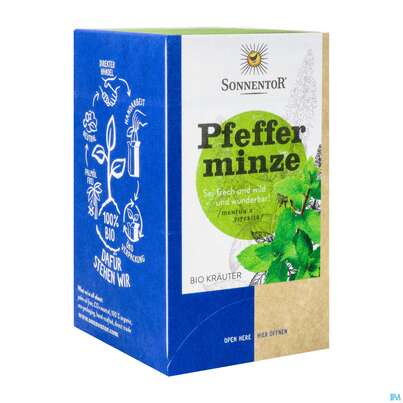 Sie sehen eine Packung Sonnentor Tee/bio Pfefferminze Beutel 02215 18st, Produktbild: 05 Sonnentor Tee/bio Pfefferminze Beutel 02215 18st, A-Nr.: 4307474 - 05