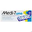 Sie sehen eine Packung Medikamentendosierer Medi-7 -pharmag Uno F.7 Tage Blau 1st, Produktbild: 01 Medikamentendosierer Medi-7 -pharmag Uno F.7 Tage Blau 1st, A-Nr.: 3451619 - 01