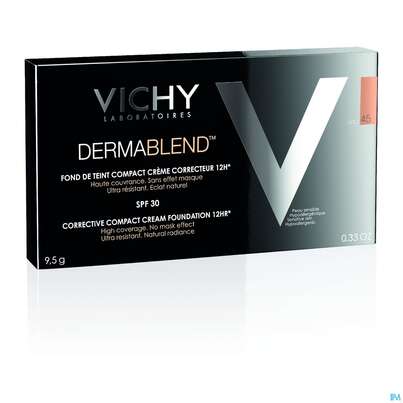 Sie sehen eine Packung Vichy Dermablend Kompakt-creme-make-up Nuance 45 Gold 9,5g, Produktbild: 01 Vichy Dermablend Kompakt-creme-make-up Nuance 45 Gold 9,5g, A-Nr.: 4150541 - 01
