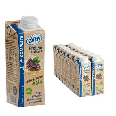 all in® COMPLETE VEGAN Protein Mahlzeit Hafer &amp; Kakao (14 x 250ml), A-Nr.: 5327734 - 02