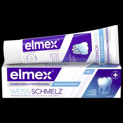 Sie sehen eine Packung elmex® Zahnschmelz Professional Weiss-Schmelz Zahncreme, Produktbild: 01 elmex® Zahnschmelz Professional Weiss-Schmelz Zahncreme, A-Nr.: 5817728 - 01