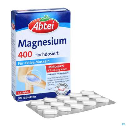 Sie sehen eine Packung Magnesium Tabl 400 Abtei Titandioxidfrei 50000 30st, Produktbild: 04 Magnesium Tabl 400 Abtei Titandioxidfrei 50000 30st, A-Nr.: 5720319 - 04