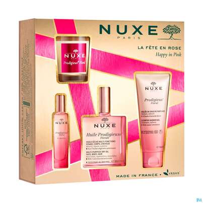 Sie sehen eine Packung Nuxe Xmas/2023/happy In Pink Hp Oel Fl100 +douche 100 Flüssig Parfum 15ml +kerze Flora 1st, Produktbild: 02 Nuxe Xmas/2023/happy In Pink Hp Oel Fl100 +douche 100 Flüssig Parfum 15ml +kerze Flora 1st, A-Nr.: 5808824 - 02