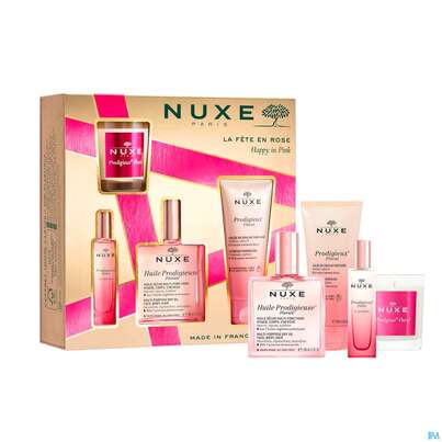 Sie sehen eine Packung Nuxe Xmas/2023/happy In Pink Hp Oel Fl100 +douche 100 Flüssig Parfum 15ml +kerze Flora 1st, Produktbild: 04 Nuxe Xmas/2023/happy In Pink Hp Oel Fl100 +douche 100 Flüssig Parfum 15ml +kerze Flora 1st, A-Nr.: 5808824 - 04