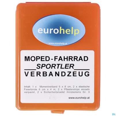 Sie sehen eine Packung Erste Hilfe Verbandkassetten Eurohelp Moped Box 10x 8x 3,5cm+inha 1st, Produktbild: 01 Erste Hilfe Verbandkassetten Eurohelp Moped Box 10x 8x 3,5cm+inha 1st, A-Nr.: 2003474 - 01