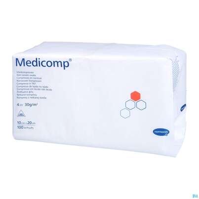 Sie sehen eine Packung Kompressen Medicomp Vliesstoff 4fach Unsteril 10x 20cm 100st, Produktbild: 04 Kompressen Medicomp Vliesstoff 4fach Unsteril 10x 20cm 100st, A-Nr.: 1652058 - 04