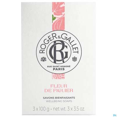 Sie sehen eine Packung Seifen Roger & Gallet Wellbeing/soap/box Fleur De Figuier 3x100 300g, Produktbild: 01 Seifen Roger & Gallet Wellbeing/soap/box Fleur De Figuier 3x100 300g, A-Nr.: 5733440 - 01