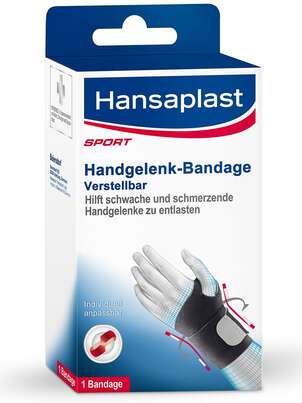 Sie sehen eine Packung Handgelenks-Bandage Hansaplast, Produktbild: 01 Handgelenks-Bandage Hansaplast, A-Nr.: 2347067 - 01