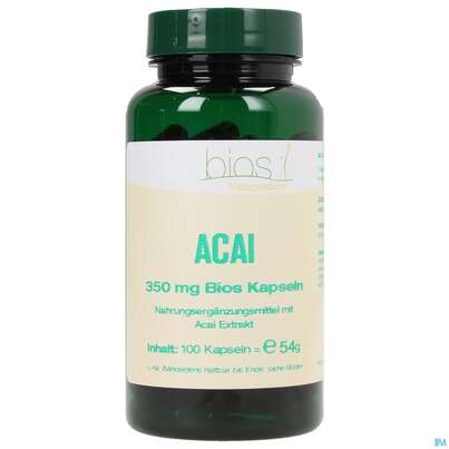 Sie sehen eine Packung Bios Acai 350mg 100 Kapseln, Produktbild: 02 Bios Acai 350mg 100 Kapseln, A-Nr.: 3890566 - 02