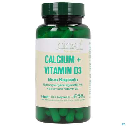Sie sehen eine Packung Bios Calcium + Vitamin D3 100 Kapseln, Produktbild: 02 Bios Calcium + Vitamin D3 100 Kapseln, A-Nr.: 3890862 - 02