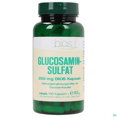 Sie sehen eine Packung Bios Glucosaminsulfat 250mg 100 Kapseln, Produktbild: 02 Bios Glucosaminsulfat 250mg 100 Kapseln, A-Nr.: 3891318 - 02