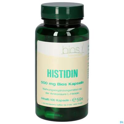 Sie sehen eine Packung Bios Histidin 500mg 100 Kapseln, Produktbild: 02 Bios Histidin 500mg 100 Kapseln, A-Nr.: 4247275 - 02
