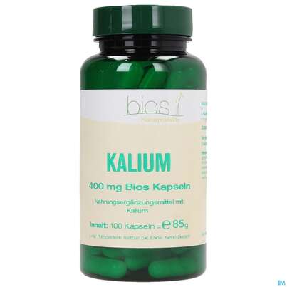 Sie sehen eine Packung Bios Kalium 400mg 100 Kapseln, Produktbild: 02 Bios Kalium 400mg 100 Kapseln, A-Nr.: 3891732 - 02