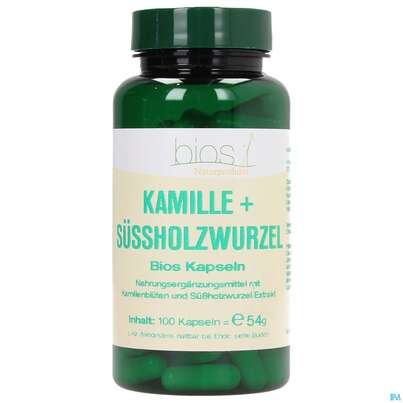 Sie sehen eine Packung Bios Kamillen + Süssholzwurzel 100 Kapseln, Produktbild: 02 Bios Kamillen + Süssholzwurzel 100 Kapseln, A-Nr.: 3891755 - 02