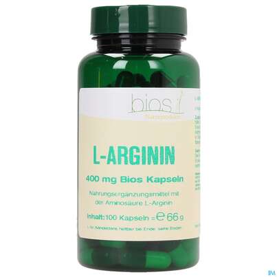 Sie sehen eine Packung Bios l-arginin 400mg 100 Kapseln, Produktbild: 02 Bios l-arginin 400mg 100 Kapseln, A-Nr.: 3891933 - 02