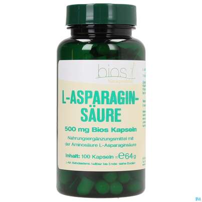 Sie sehen eine Packung Bios l-asparaginsäure 500mg Kapseln 100 Kapseln, Produktbild: 02 Bios l-asparaginsäure 500mg Kapseln 100 Kapseln, A-Nr.: 3891985 - 02