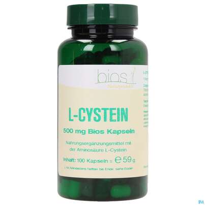 Sie sehen eine Packung Bios l-cystein 500mg 100 Kapseln, Produktbild: 02 Bios l-cystein 500mg 100 Kapseln, A-Nr.: 3892045 - 02