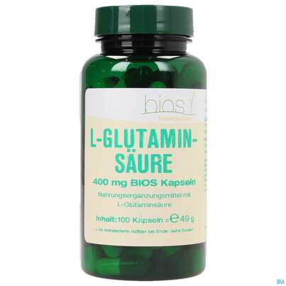 Sie sehen eine Packung Bios l-glutaminsäure 100 Kapseln, Produktbild: 02 Bios l-glutaminsäure 100 Kapseln, A-Nr.: 3892080 - 02