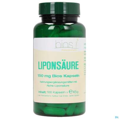 Sie sehen eine Packung Bios Liponsäure 100 Kapseln, Produktbild: 01 Bios Liponsäure 100 Kapseln, A-Nr.: 3892105 - 01