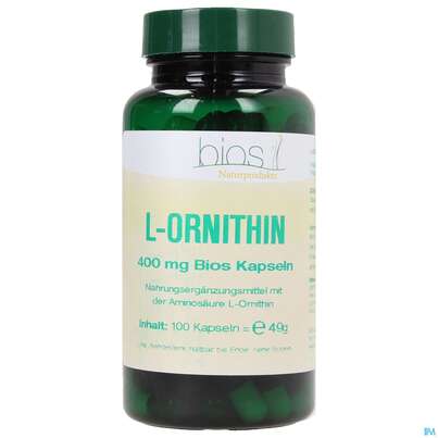 Sie sehen eine Packung Bios l-ornithin 400mg Kapseln 100 Kapseln, Produktbild: 02 Bios l-ornithin 400mg Kapseln 100 Kapseln, A-Nr.: 3892186 - 02