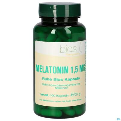 Sie sehen eine Packung Bios Melatonin Ruhe 1,5mg 100 Kapseln, Produktbild: 01 Bios Melatonin Ruhe 1,5mg 100 Kapseln, A-Nr.: 4247016 - 01