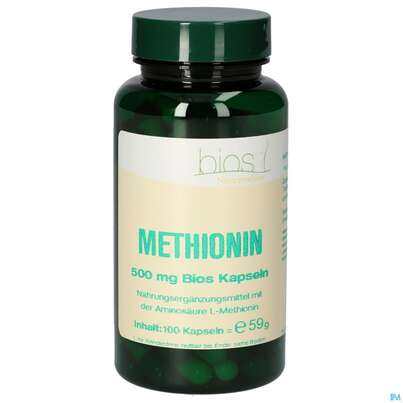 Sie sehen eine Packung Bios Methionin 500mg 100 Kapseln, Produktbild: 01 Bios Methionin 500mg 100 Kapseln, A-Nr.: 4247335 - 01