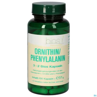 Sie sehen eine Packung Bios Ornithin/phenylalanin 3:2 100 Kapseln, Produktbild: 02 Bios Ornithin/phenylalanin 3:2 100 Kapseln, A-Nr.: 4247134 - 02