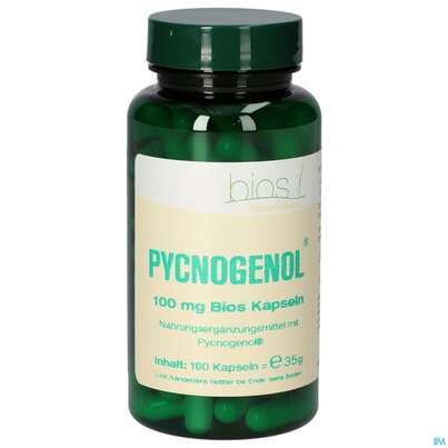Sie sehen eine Packung Bios Pycnogenol® 100mg 100 Kapseln, Produktbild: 02 Bios Pycnogenol® 100mg 100 Kapseln, A-Nr.: 3892789 - 02