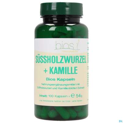 Sie sehen eine Packung Bios Süssholzwurzel + Kamille 100 Kapseln, Produktbild: 02 Bios Süssholzwurzel + Kamille 100 Kapseln, A-Nr.: 3893257 - 02