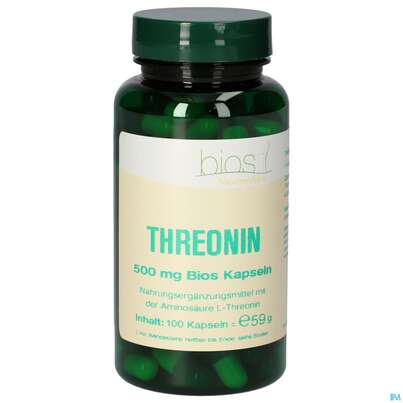 Sie sehen eine Packung Bios Threonin 500mg 100 Kapseln, Produktbild: 01 Bios Threonin 500mg 100 Kapseln, A-Nr.: 4247074 - 01