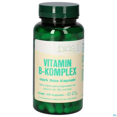 Sie sehen eine Packung Bios Vitamin B-komplex Stark 100 Kapseln, Produktbild: 02 Bios Vitamin B-komplex Stark 100 Kapseln, A-Nr.: 3893487 - 02