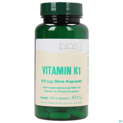 Sie sehen eine Packung Bios Vitamin K1 60 µg 100 Kapseln, Produktbild: 02 Bios Vitamin K1 60 µg 100 Kapseln, A-Nr.: 3893582 - 02