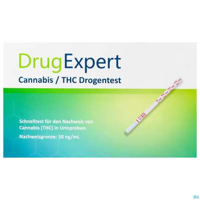 Sie sehen eine Packung Diagnostika U.zubehoer Drugexpert/schnelltest Teststreifen Urin Thc 50ng 1st, Produktbild: 01 Diagnostika U.zubehoer Drugexpert/schnelltest Teststreifen Urin Thc 50ng 1st, A-Nr.: 5201594 - 01