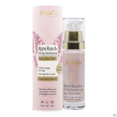 Sie sehen eine Packung Farfalla Alpine Rose A+ Aging Stress Relief Anti-age Gesichtscreme 30ml, Produktbild: 01 Farfalla Alpine Rose A+ Aging Stress Relief Anti-age Gesichtscreme 30ml, A-Nr.: 5715815 - 01