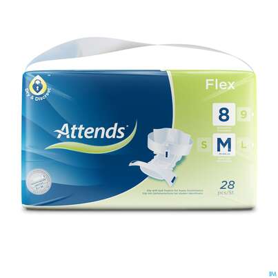 Sie sehen eine Packung Inkontinenz Attends Slip Flex M 8 28st, Produktbild: 02 Inkontinenz Attends Slip Flex M 8 28st, A-Nr.: 4271523 - 02