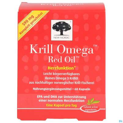 Sie sehen eine Packung Krill Kapseln -new Nordic Omega Red Oil 60st, Produktbild: 01 Krill Kapseln -new Nordic Omega Red Oil 60st, A-Nr.: 4139485 - 01
