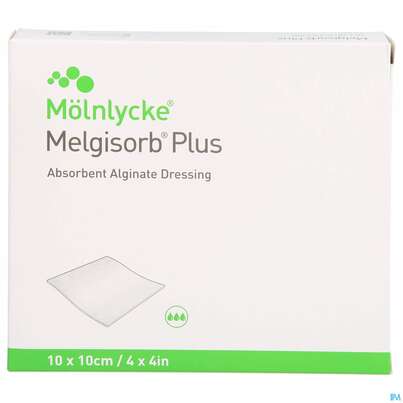 Sie sehen eine Packung Melgisorb Plus Steril 10x 10cm 10st, Produktbild: 01 Melgisorb Plus Steril 10x 10cm 10st, A-Nr.: 4245112 - 01