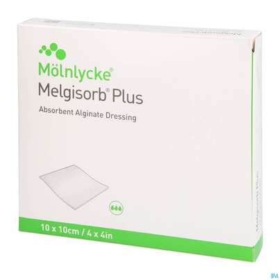 Sie sehen eine Packung Melgisorb Plus Steril 10x 10cm 10st, Produktbild: 02 Melgisorb Plus Steril 10x 10cm 10st, A-Nr.: 4245112 - 02