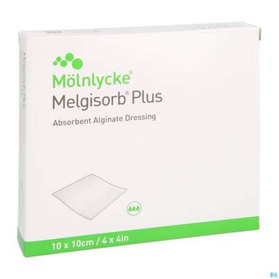 Sie sehen eine Packung Melgisorb Plus Steril 10x 10cm 10st, Produktbild: 03 Melgisorb Plus Steril 10x 10cm 10st, A-Nr.: 4245112 - 03