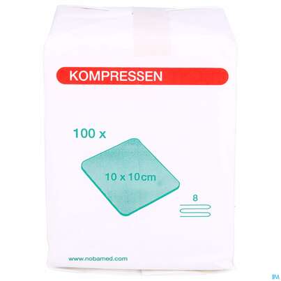 Sie sehen eine Packung Mullkompressen Noba 17faedig Unsteril 8fach 10x 10cm 100st, Produktbild: 01 Mullkompressen Noba 17faedig Unsteril 8fach 10x 10cm 100st, A-Nr.: 2336046 - 01
