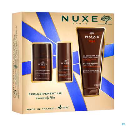 Sie sehen eine Packung Nuxe Xmas/2023/exclusively Him Moist Purp Gel 50ml +deo 50ml +douche 200ml Men 1st, Produktbild: 02 Nuxe Xmas/2023/exclusively Him Moist Purp Gel 50ml +deo 50ml +douche 200ml Men 1st, A-Nr.: 5808847 - 02