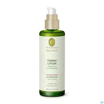Sie sehen eine Packung Primavera Glowing Age Toning Lotion Perfectly Illuminating 100ml, Produktbild: 01 Primavera Glowing Age Toning Lotion Perfectly Illuminating 100ml, A-Nr.: 5660379 - 01
