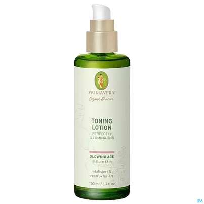 Sie sehen eine Packung Primavera Glowing Age Toning Lotion Perfectly Illuminating 100ml, Produktbild: 02 Primavera Glowing Age Toning Lotion Perfectly Illuminating 100ml, A-Nr.: 5660379 - 02