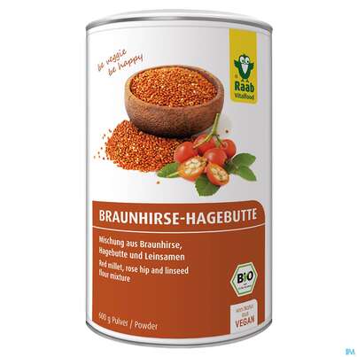 Sie sehen eine Packung Raab Bio Braunhirse-hagebutte Pulver 600g, Produktbild: 01 Raab Bio Braunhirse-hagebutte Pulver 600g, A-Nr.: 5168141 - 01