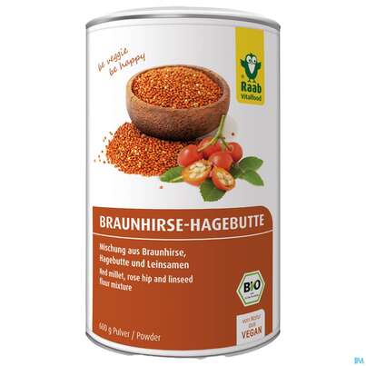 Sie sehen eine Packung Raab Bio Braunhirse-hagebutte Pulver 600g, Produktbild: 03 Raab Bio Braunhirse-hagebutte Pulver 600g, A-Nr.: 5168141 - 03
