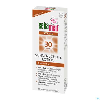 Sie sehen eine Packung Sonnenprodukte Sebamed Lotion Lsf30 150ml, Produktbild: 02 Sonnenprodukte Sebamed Lotion Lsf30 150ml, A-Nr.: 5054437 - 02