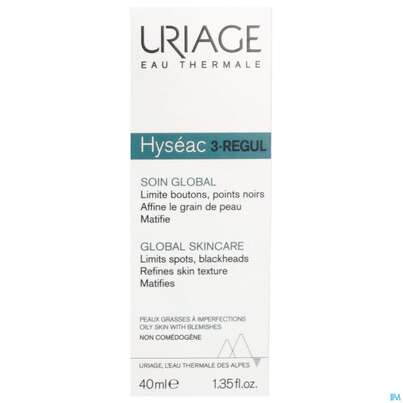 Sie sehen eine Packung Uriage Hyseac 3-regul Global-pflege 40ml, Produktbild: 01 Uriage Hyseac 3-regul Global-pflege 40ml, A-Nr.: 5618495 - 01